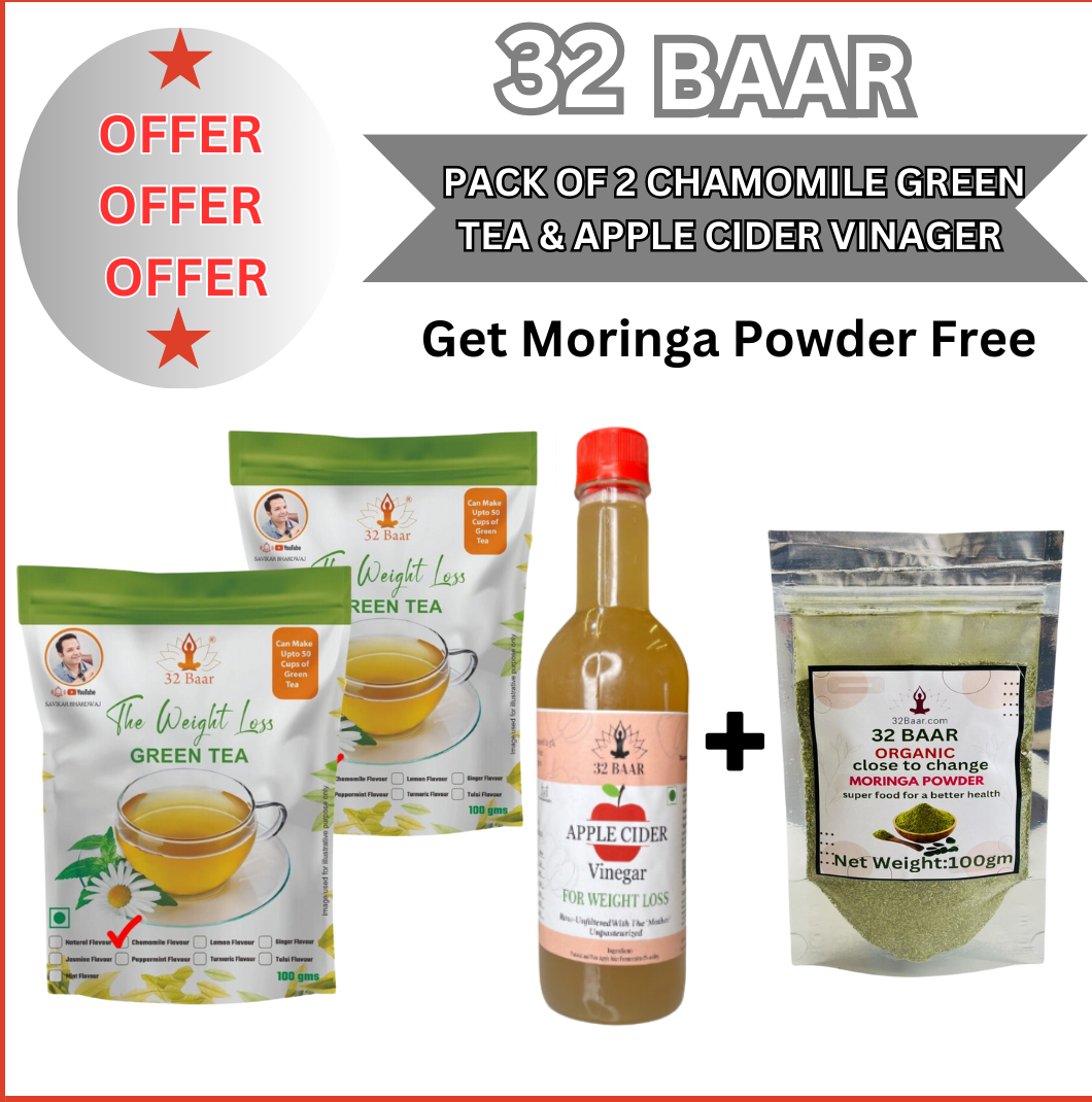 SPECIAL OFFER PACK 2 CHAMOMILE GREEN TEA & APPLE CIDER VINAGER GET MORINGA POWDER FREE