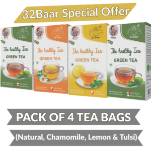 Pack of 4 Green Tea Bags( Natural, Chamomile, Tulsi, Lemon )