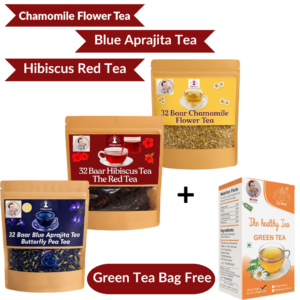 Pack Of 3 Flower Tea Blue Aprajita Tea, Hibiscus Tea & Chamomile Flower Tea, Get Chamomile Tea Bag Free