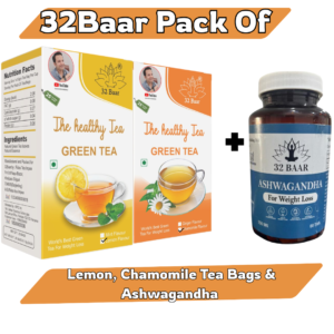 32 BAAR PACK OF 2 LEMON , CHAMOMILE GREEN TEA BAGS & ASHWAGANDHA
