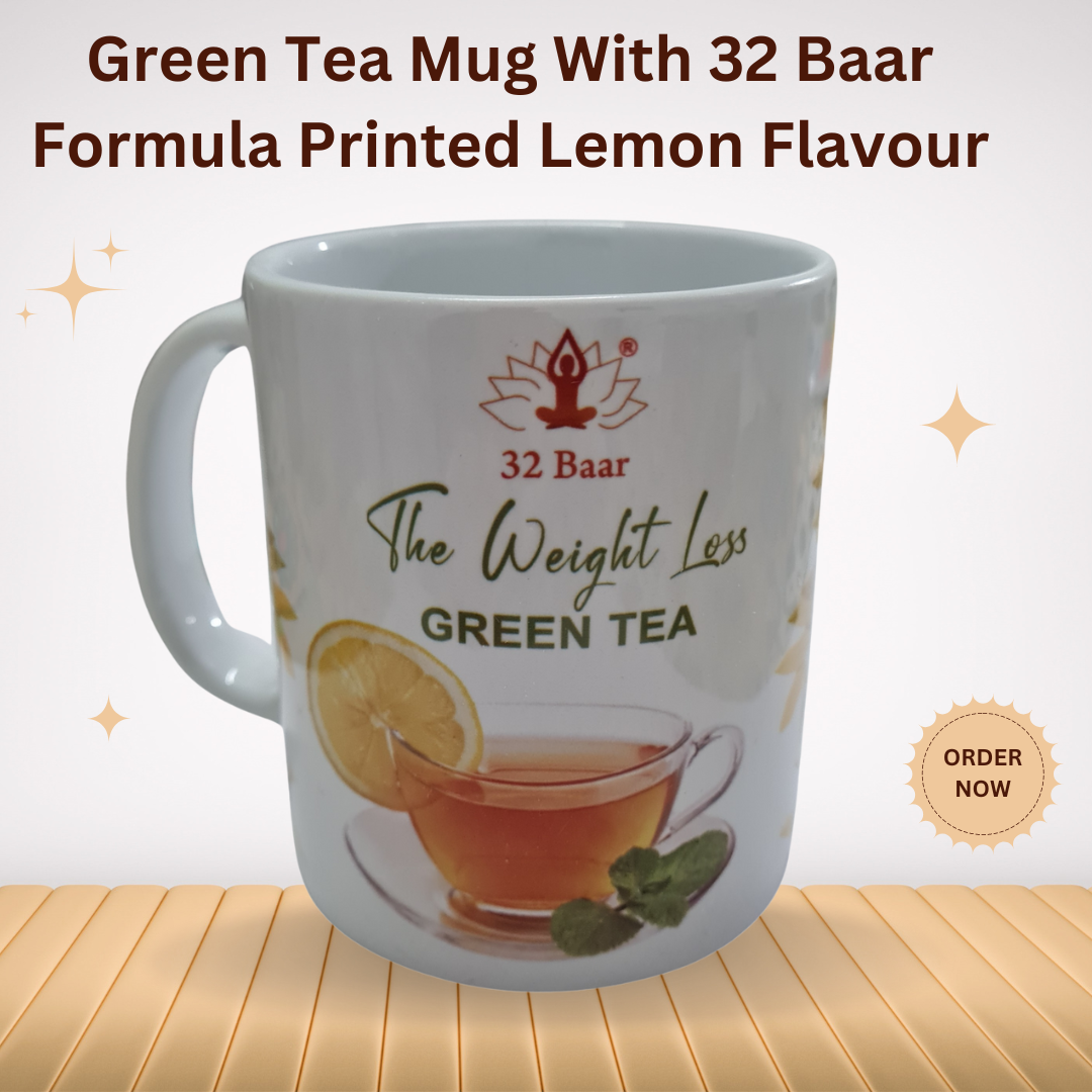 Green Tea Mug With 32 Baar Formula Printed Lemon Flavour