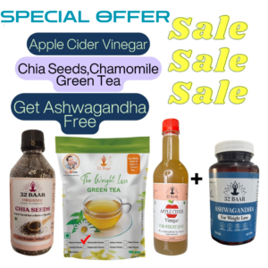 Special Offer pack of Ashwagandha,Apple Cider Vinegar,Chamomile Leaves Get Chia Seeds Free