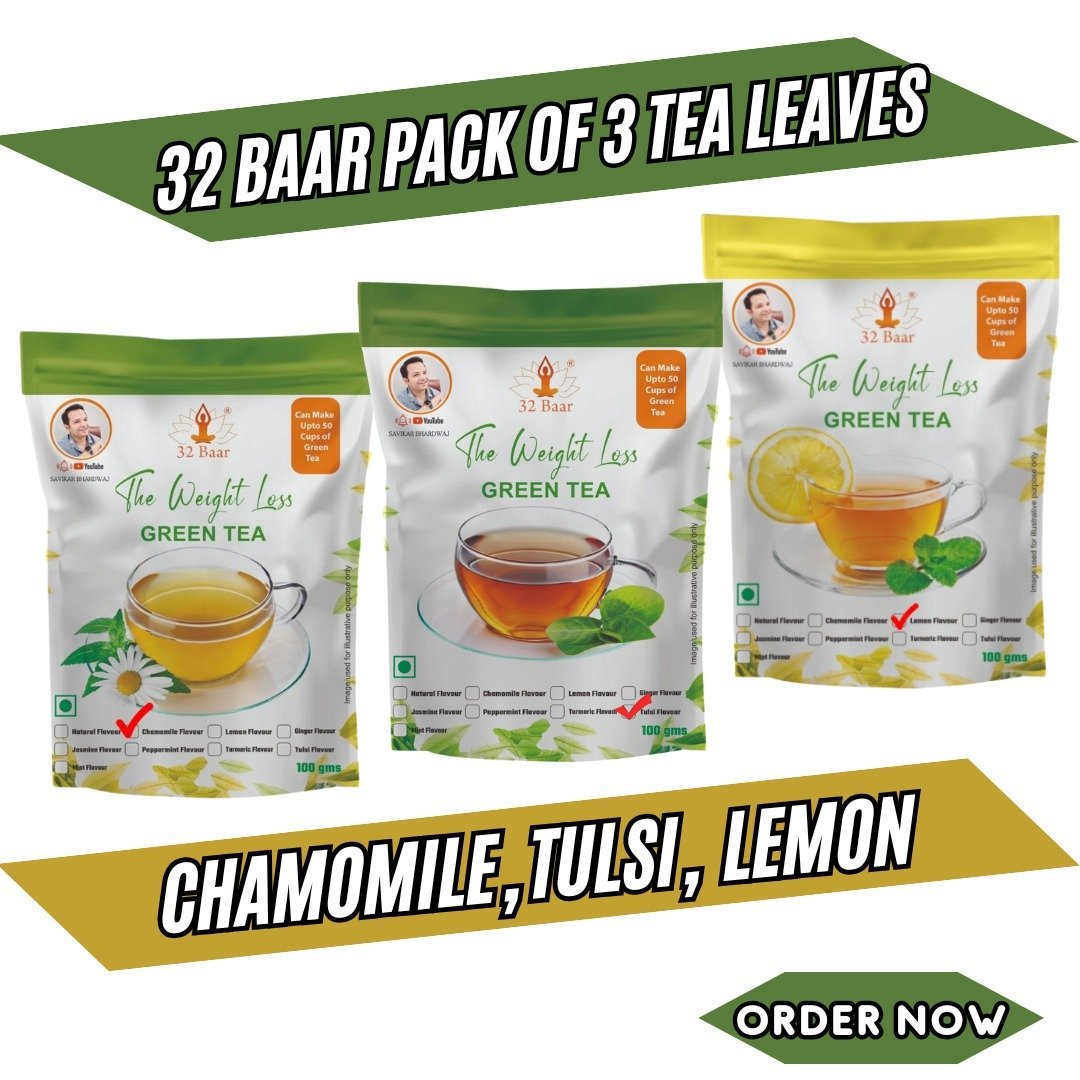 32 Baar Pack Of 3( Chamomile, Lemon, Tulsi) Green Tea