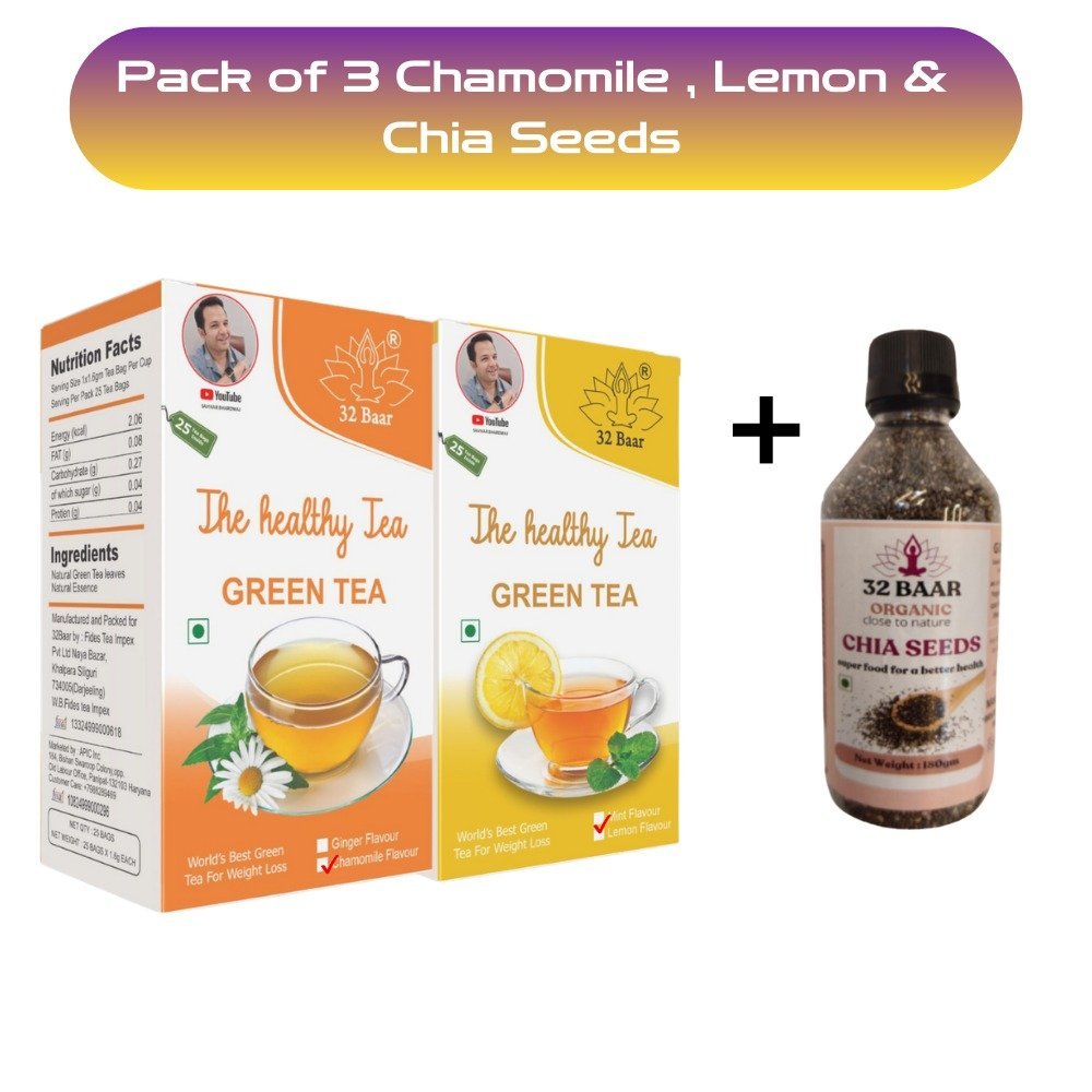 32 BAAR PACK OF 2 TEA BAGS (LEMON , CHAMOMILE) & CHIA SEEDS